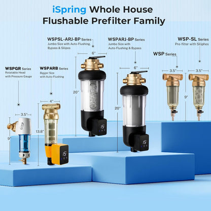 iSpring WSP-50 Reusable Whole House Spin Down Sediment Water Filter 50 Micron, 1" MNPT + 3/4" FNPT, Brass, Wrench included iSpring