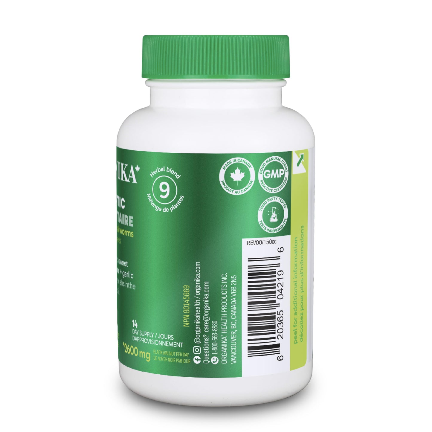 Organika Antiparasitic Capsules with Wormwood & Black Walnut Hull | Herbal Cleanse for Intestinal & Digestive Health | 7-Day Protocol | Traditional Botanical Formula | 56vcaps - Available at All In One Marketplace Canada
