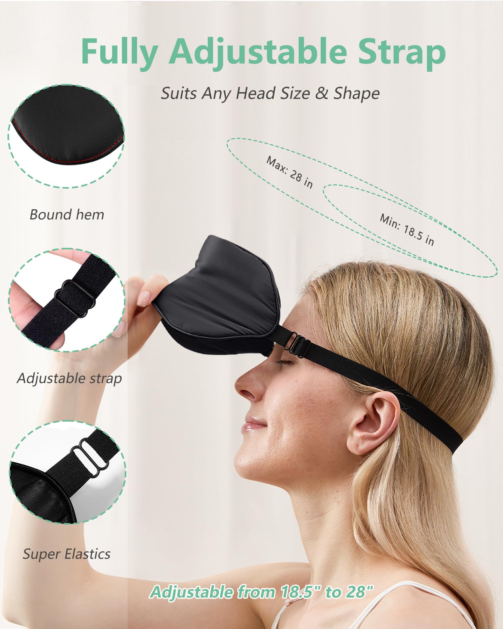 BeeVines Silk Sleep Mask for Men, 2 Pack 100% Natural Mulberry Silk Eye Mask with Adjustable Strap, Sleeping Aid Blindfold for Nap, Soft Eye Sleep Shade Cover, 100% Blocks Light Reduces Puffy Eyes (Black)