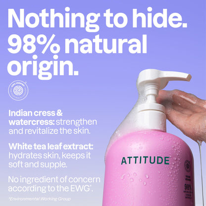 ATTITUDE Body Wash, Made in Canada, EWG Verified Shower Gel, Dermatologically Tested, Plant and Mineral-Based, Vegan Personal Care Products, White Tea Leaves, 946 mL - Available at All In One Marketplace Canada