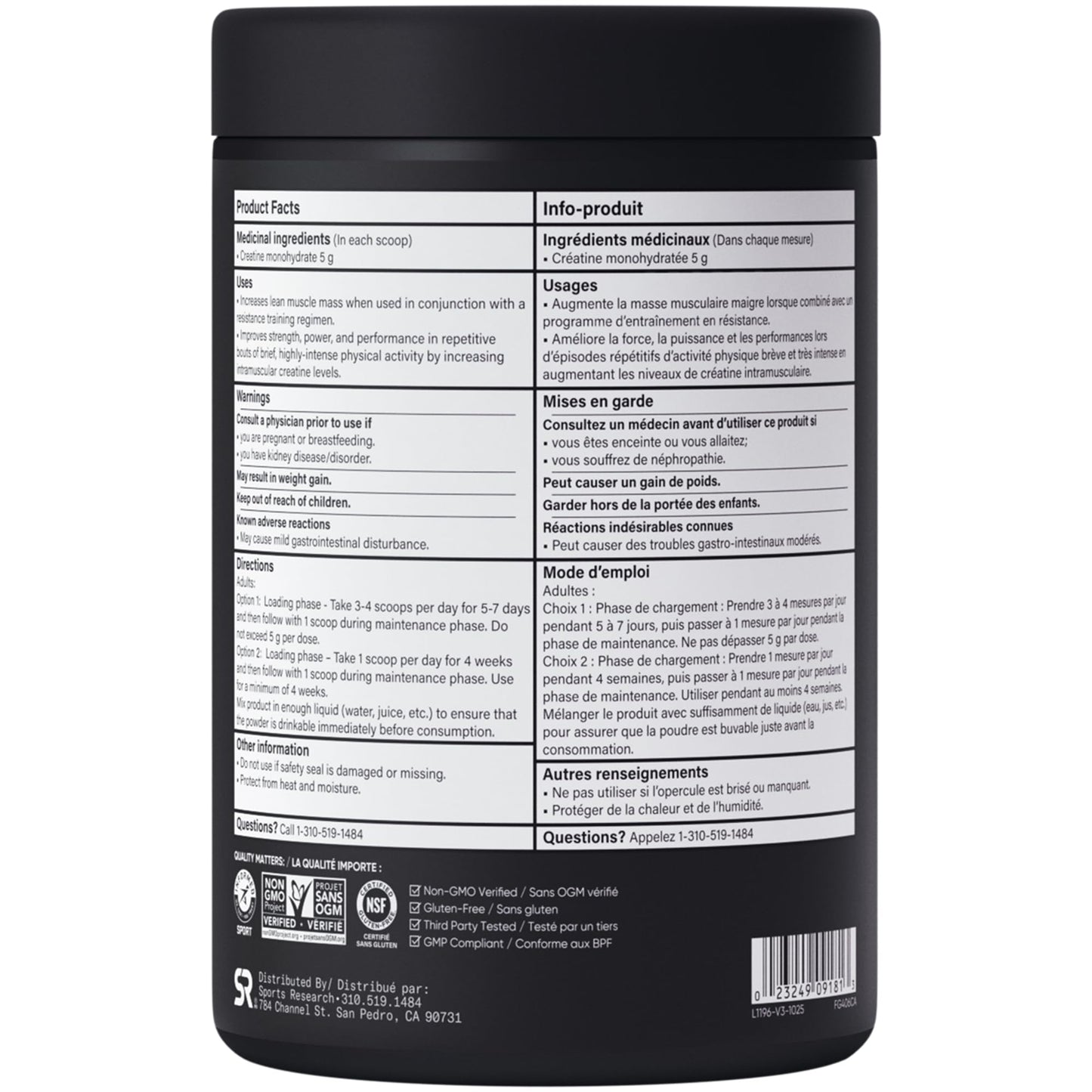 Sports Research® Creatine Monohydrate - Pure Micronized Creatine Monohydrate Powder - Improves strength, power, and performance for Women and Men | Non-GMO 100 Servings