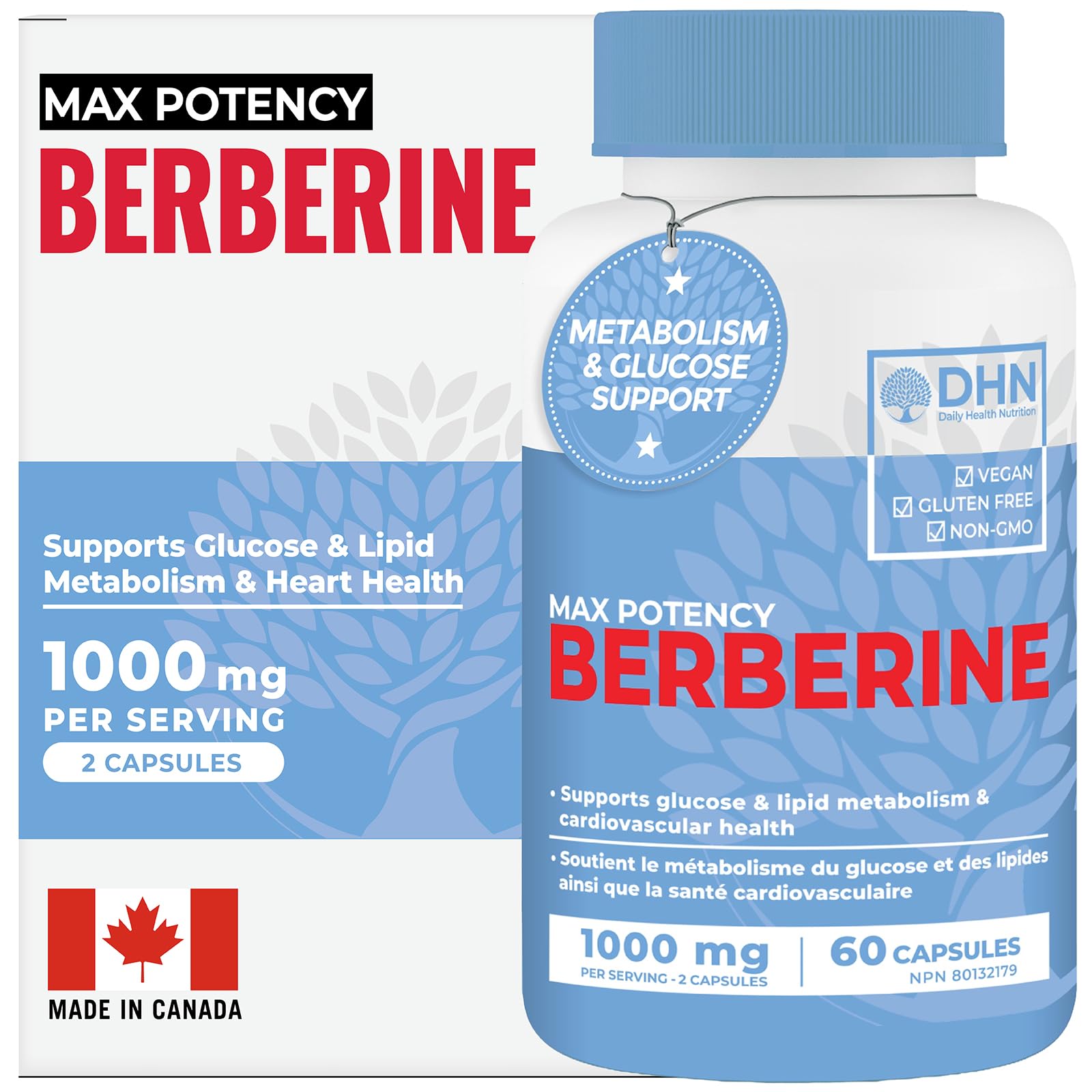 Berberine Supplement HCL 1000mg (2 x 500mg Vegan Capsules) | High Potency Berberine Supports Glucose, Fat Metabolism & Heart Health | Third Party Tested for Potency & Purity | Canadian Made, Quality Assured - Available at All In One Marketplace Canada