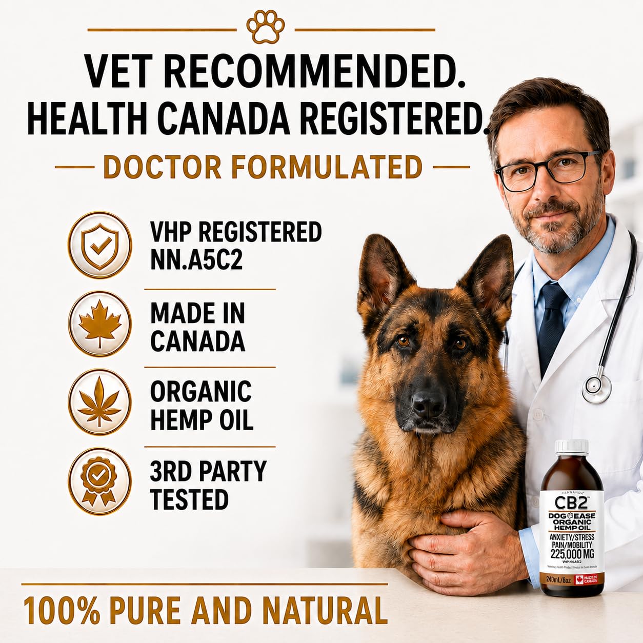 CB2 Hemp Oil for Dogs [225,000mg / 240mL / Organic] - Natural Hip and Joint Supplement for Dogs - Calming Anxiety Relief - Extra Strength for Pain, Inflammation, Arthritis, Stress, Aggression
