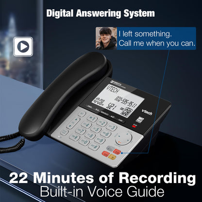 VTech DECT 6.0 1-Handset Corded/Cordless Phone for Home with Answering Machine, Call Blocking, Caller ID, Large Backlit Display, Duplex Speakerphone, Intercom, Landline Line-Power: VG208 VTech