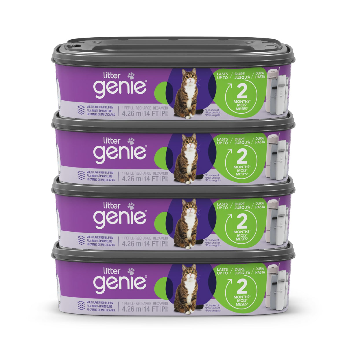 Litter Genie Standard Square Refill Bags, 4-Pack, 56 ft of Continuous Film