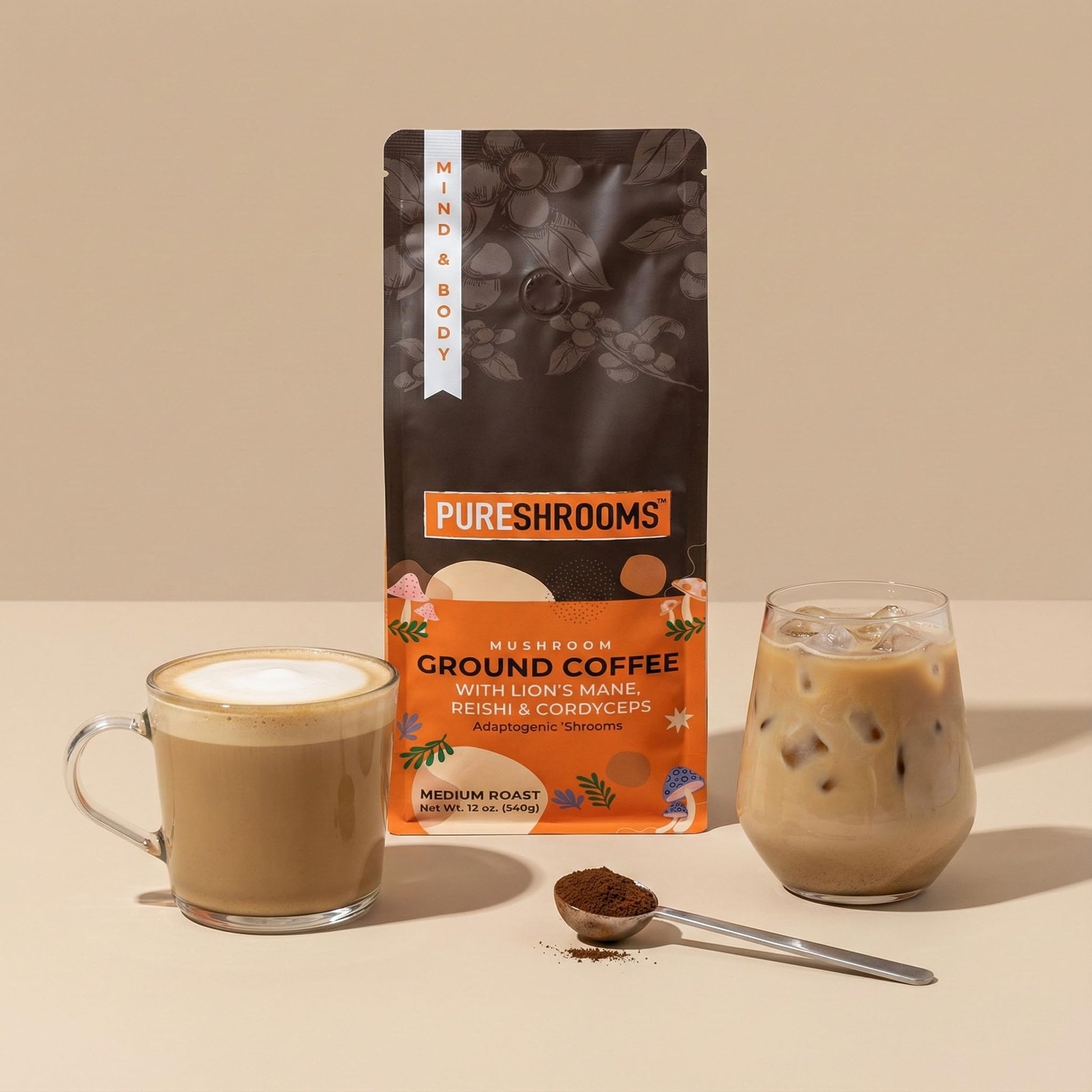 PureShrooms Mushroom Ground Coffee – Medium Roast Arabica with Lion's Mane, Reishi & Cordyceps – 340g