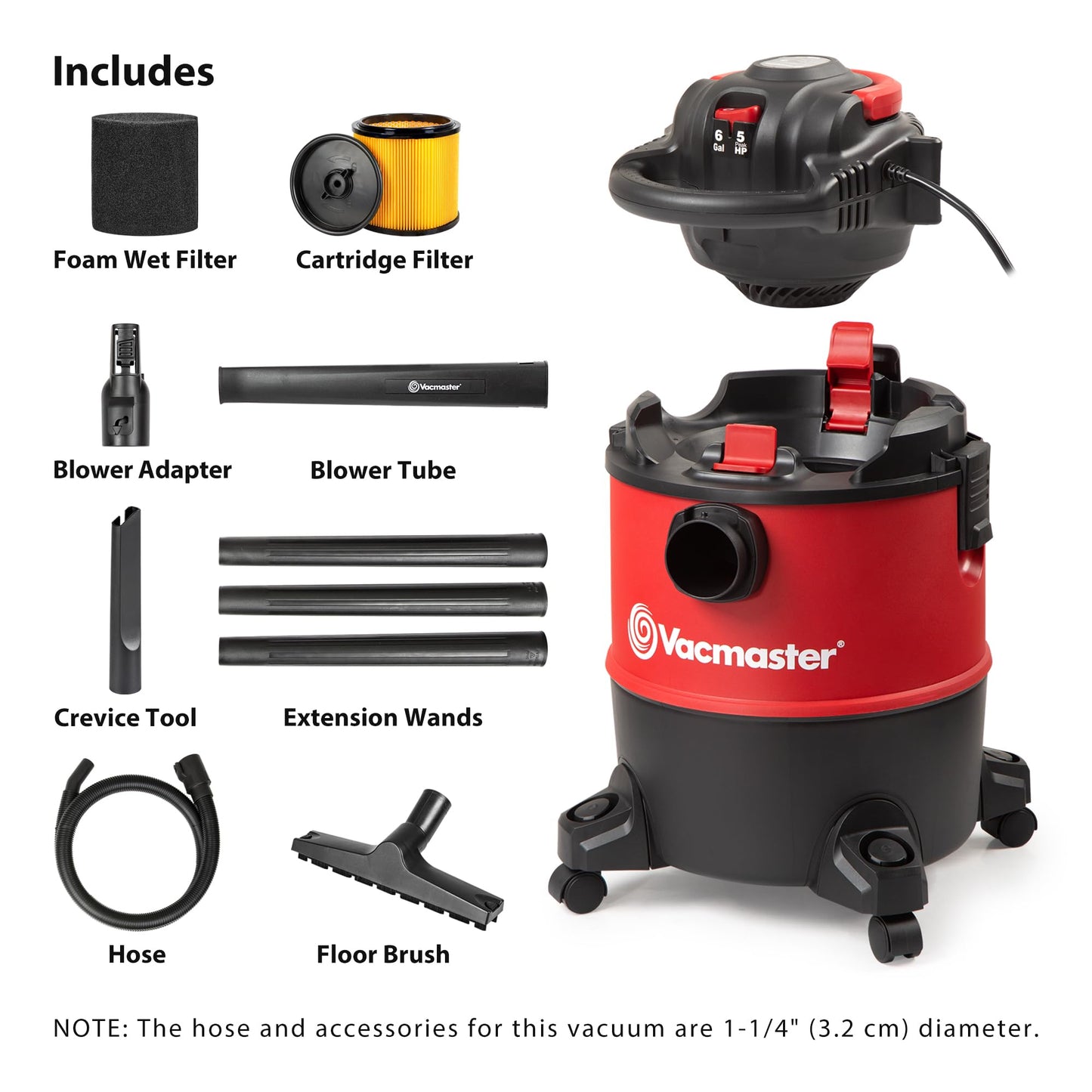 Vacmaster VBVB611PF 1101 6 Gal 5 Peak HP Wet/Dry Vac w. Detachable Blower 🍁 All In One Marketplace Canada
