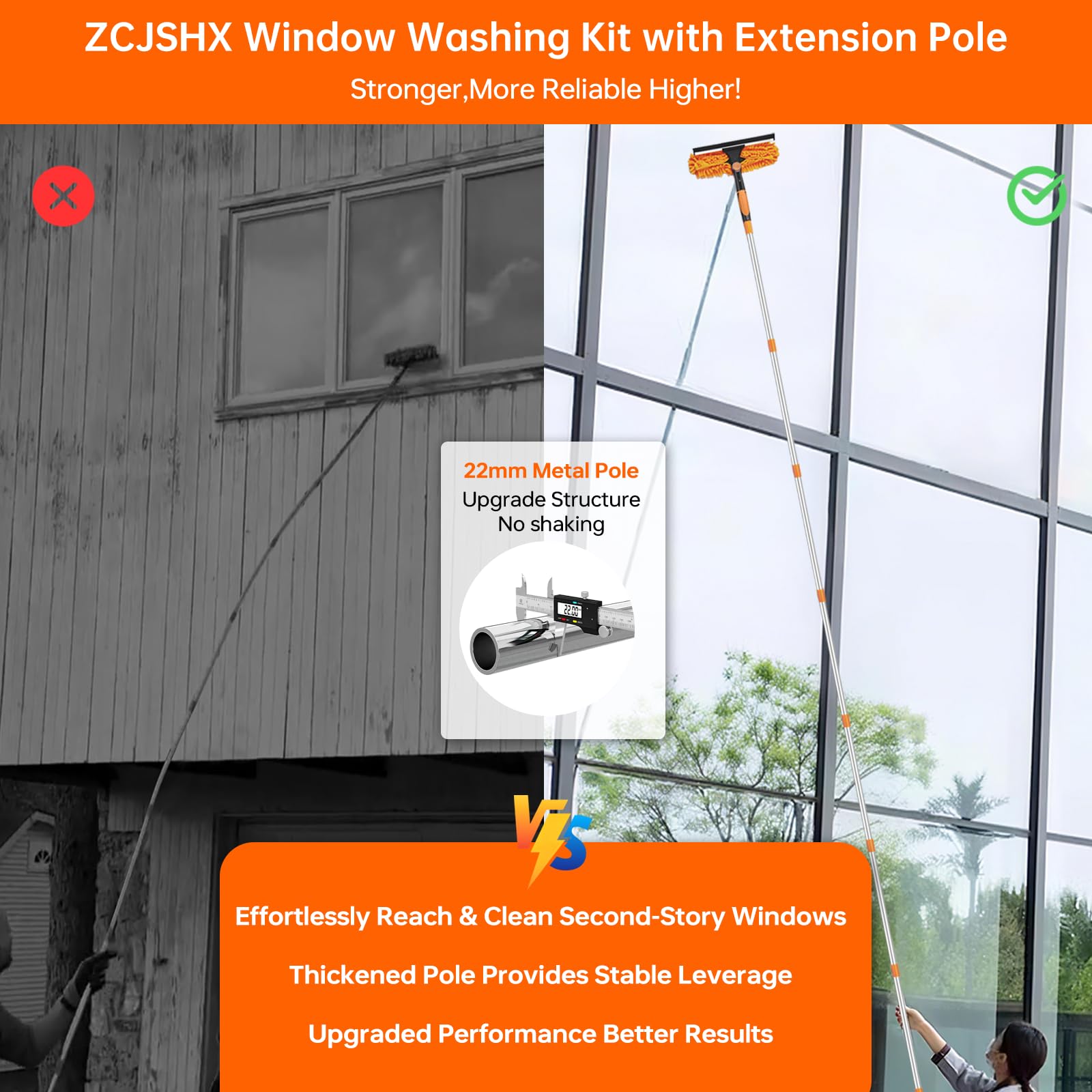 Window Cleaning Tools Window Squeegee: 2 in 1 Double-Sided Professional Cleaner Window Washing Kit with Extension Pole 20+ Ft Duster for High Ceilings Microfiber Scrubber for Indoor Outdoor High Glass - Available at All In One Marketplace Canada