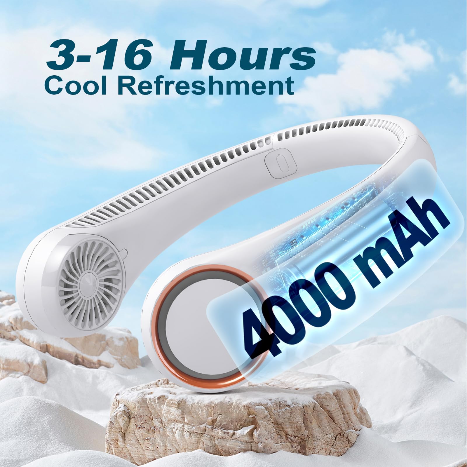 CIVPOWER Neck Fan: Portable Personal Neck Cooling Rechargeable Bladeless Fan - Hands Free 3 Speed 4000 mAh Battery USB Operated Wearable Headphone Design - for Men Women Outdoor Indoor (White) - Available at All In One Marketplace Canada