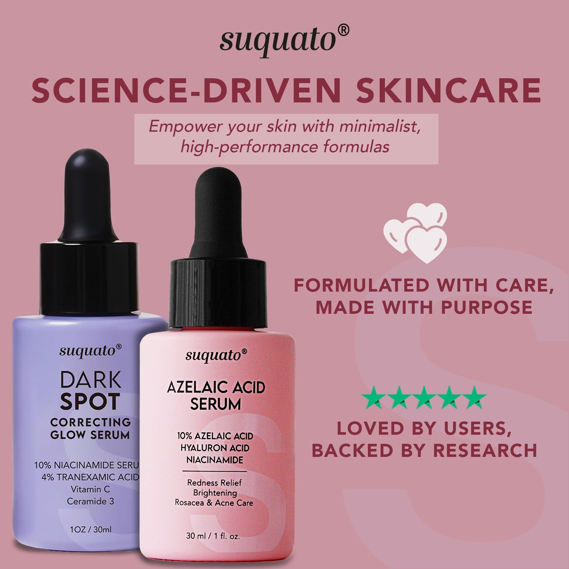 Suquato 10% Azelaic Acid Serum with Niacinamide & Hyaluronic Acid – Soothes Redness and Rosacea – Lightweight Face Serum for Even Tone (1 fl oz) - Available at All In One Marketplace Canada