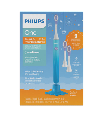 Philips One for Kids by Sonicare Battery Toothbrush Holiday Pack with 3 Brush Heads, Blue Edition 🍁 All In One Marketplace Canada