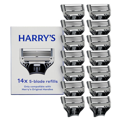 Harry's Original Blades - Men's Razor Refill Pack for Smooth Shaving - Razor Head Replacement - Five Sharp Blades - Flexible Hinge - Moisture Strip - Precision Trimmer - 14 count - Available at All In One Marketplace Canada