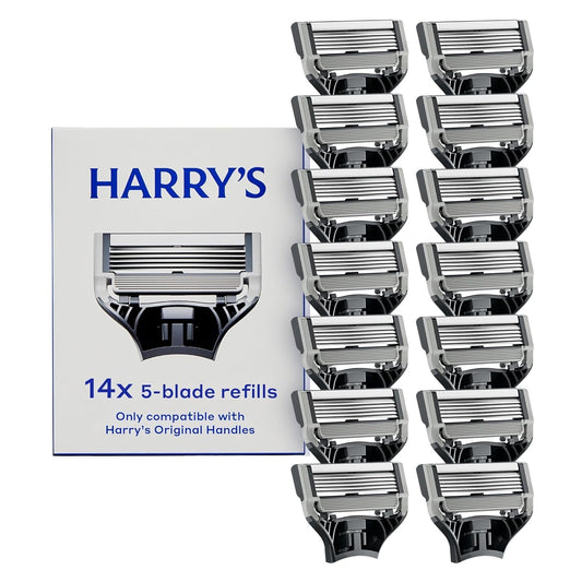 Harry's Original Blades - Men's Razor Refill Pack for Smooth Shaving - Razor Head Replacement - Five Sharp Blades - Flexible Hinge - Moisture Strip - Precision Trimmer - 14 count - Available at All In One Marketplace Canada