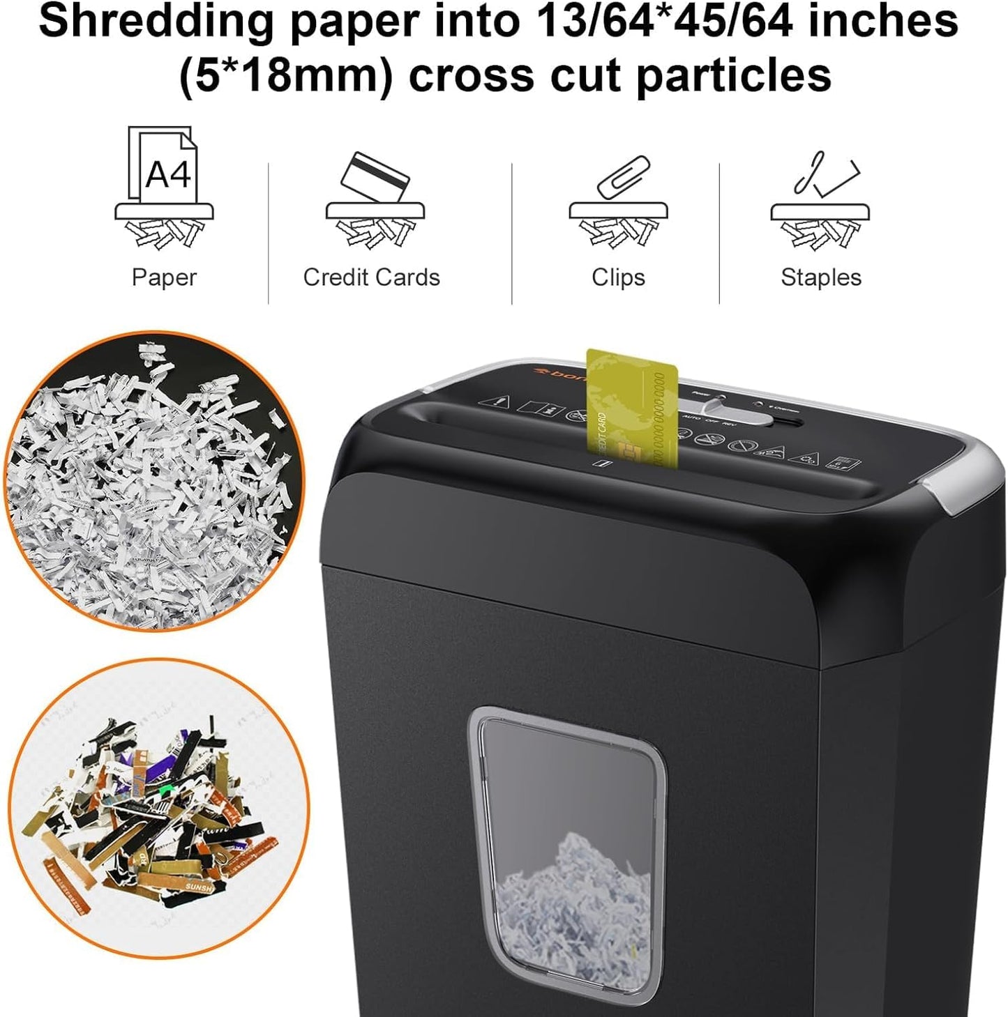 Bonsaii 6-Sheet Crosscut Paper Shredder for Home Use, Small Paper Shredder for Home Office, Portable Document Shredder with 3.4 Gal Wastebasket (C237-B)