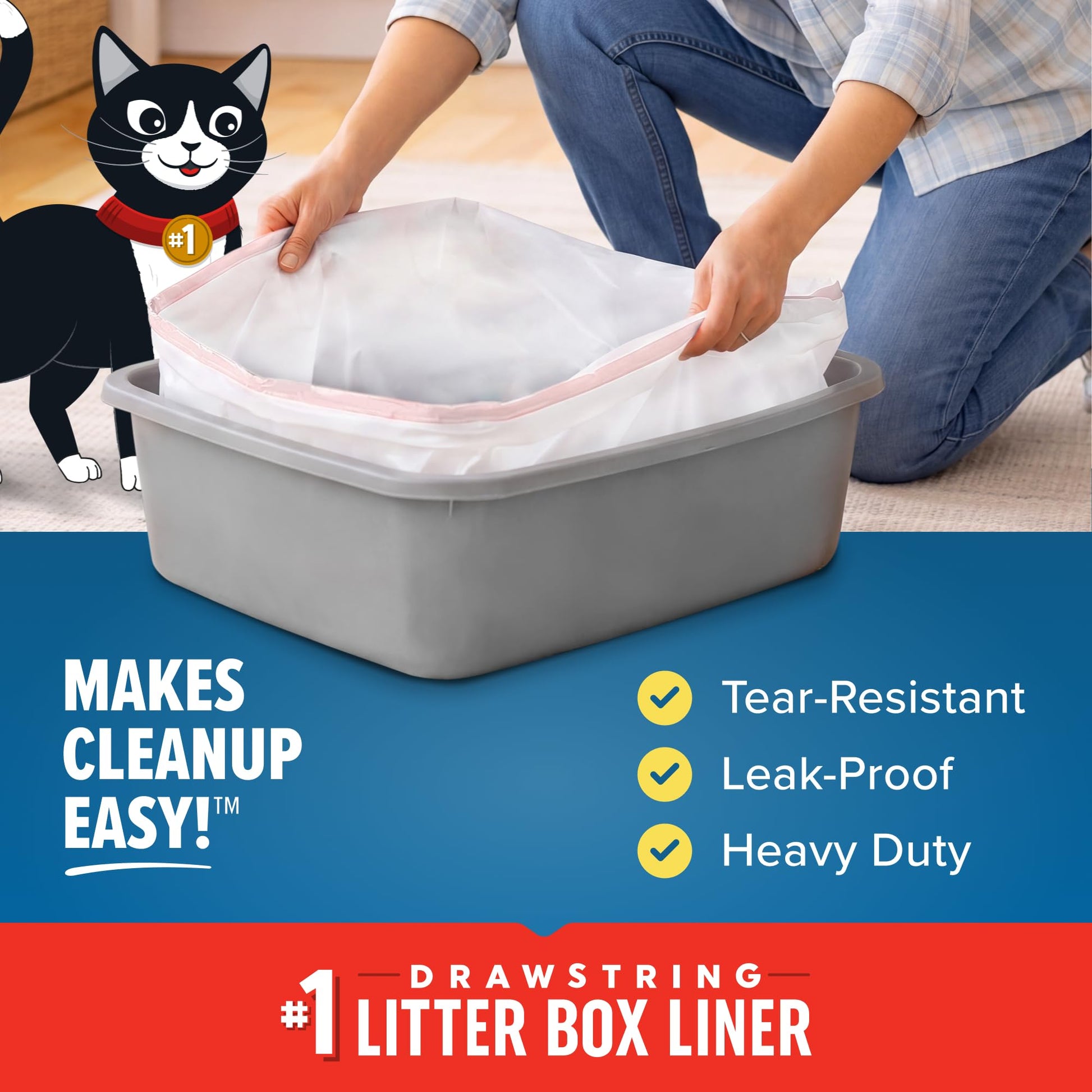 Jonny Cat Litter Box Liners: Heavy Duty - Tear & Leak Resistant - Drawstring Close - Jumbo, 15 Count JONNY CAT