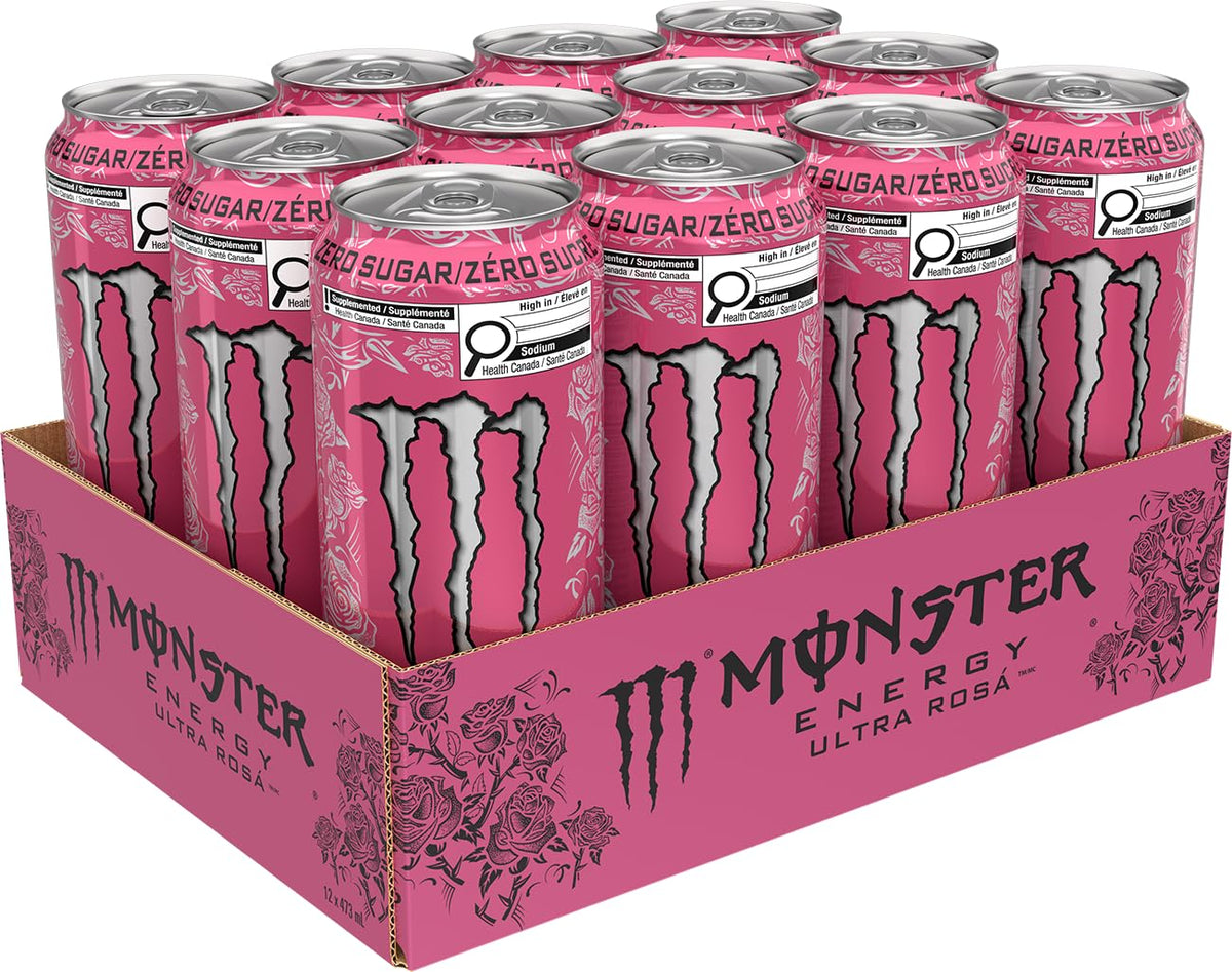 MONSTER ENERGY, Ultra Rosa, 473 mL Cans (12 Pack) – Zero Sugar Energy Drink
