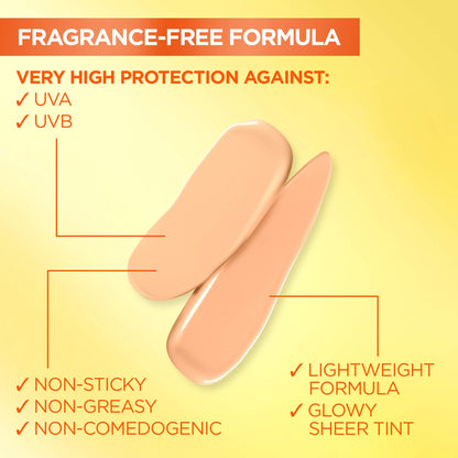 Garnier Vitamin C Daily UV Sunscreen Moisturizer SPF 50+, Brightening Glow Fluid for All Skin Tones, 50 mL