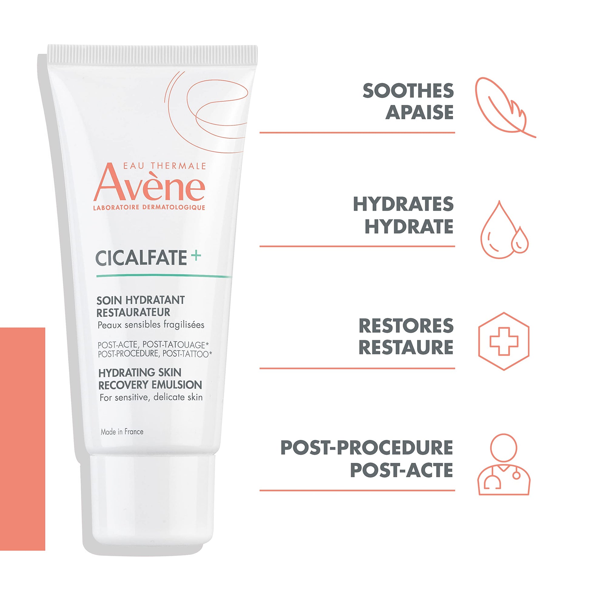 Eau Thermale Avene Cicalfate+ Hydrating Skin Recovery Emulsion, Superficial Dermatological Post-Procedure Skin Restore Emulsion Moisturizer, 40 ml EAU THERMALE AVENE