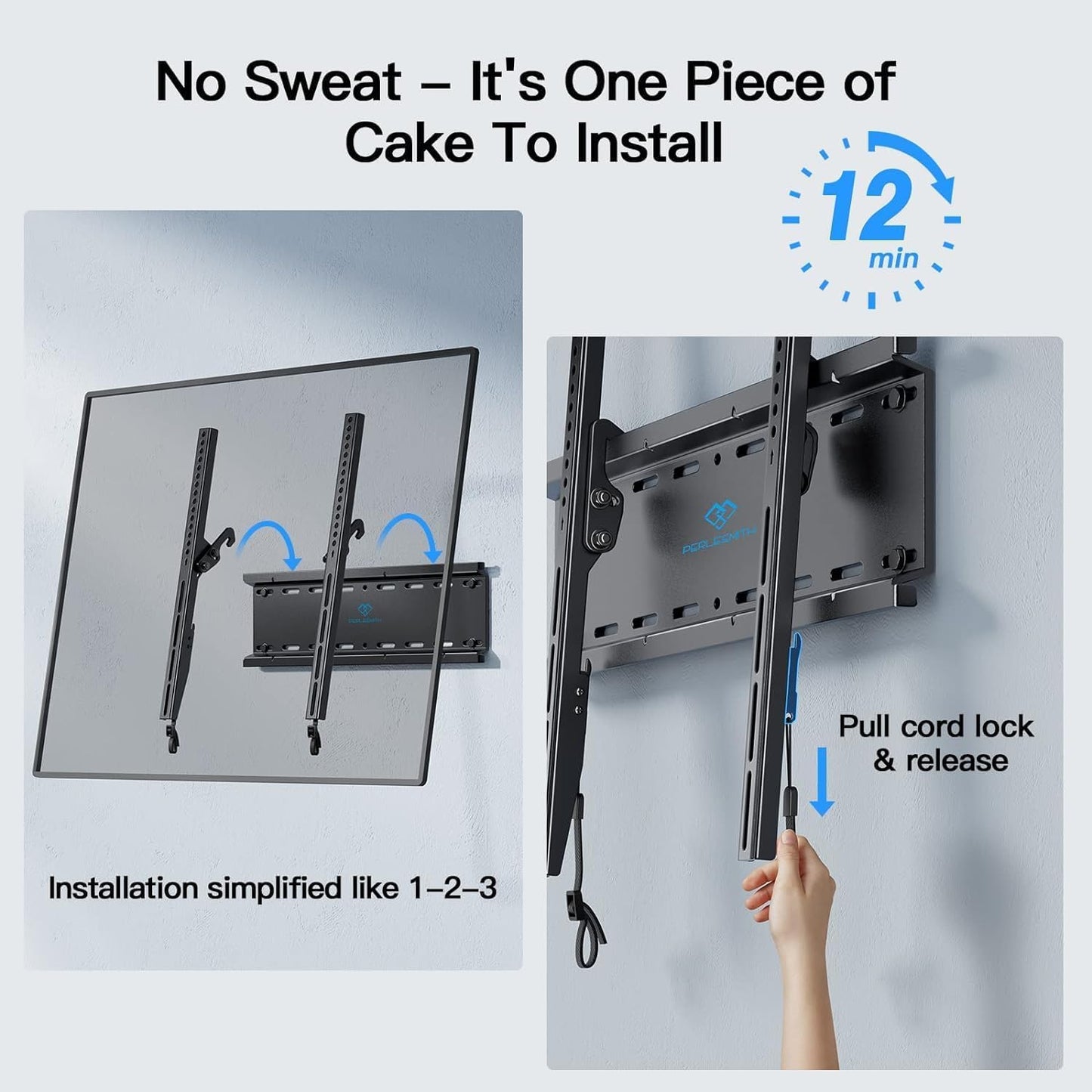 PERLESMITH Tilting TV Wall Mount for 23-60 Inch Flat Curved TVs, Low Profile Tilt TV Mount up to 115 lbs, Wall Mount Bracket Fits 8″/16” Wood Studs, Max VESA 400x400mm, PSMTK1