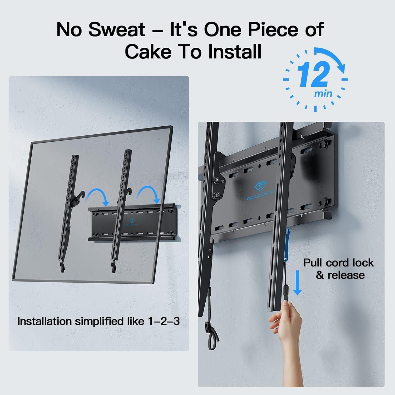 PERLESMITH Tilting TV Wall Mount for 23-60 Inch Flat Curved TVs, Low Profile Tilt TV Mount up to 115 lbs, Wall Mount Bracket Fits 8″/16” Wood Studs, Max VESA 400x400mm, PSMTK1