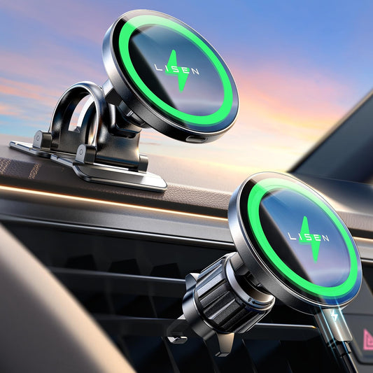 LISEN 15W for MagSafe Car Mount Charger【24 Strongest Magnets】 Phone Holder Car Magnetic Wireless Charger【360°】 Vent & Dashboard MagSafe Car Accessories for Mom for iPhone 17 Pro 16 15 14 13 - Available at All In One Marketplace Canada