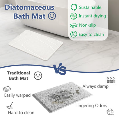 Ceecysaa 60 x 39cm Stone Bath Mat, Diatomaceous Earth Quick Dry Non Slip, White Ceecysaa