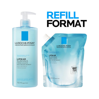 La Roche-Posay Body Wash Refill, Lipikar Surgras Body Soap, Moisturizing Anti-Dryness Shower Cream for Dry Skin with Niacinamide, Paraben-Free, Suitable for Children & Adults, Refillable Format, 400ML