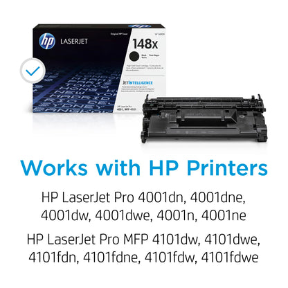 HP Original 148X Black LaserJet Toner Cartridge | This Cartridge Works LaserJet Pro 4001, MFP 4101 | W1480X, Black HP