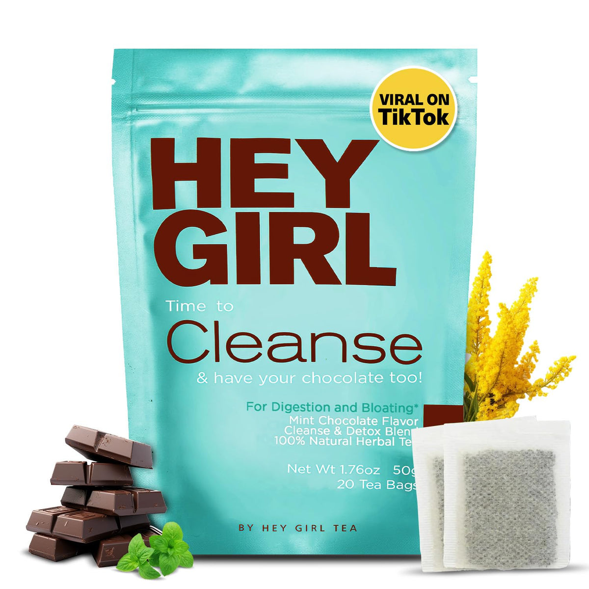 Hey Girl Detox Cleanse Tea - Mint Chocolate Flavor Herbal Tea | Cleansing Tea with Senna Leaf and Peppermint Tea - 20 Tea Bags 🍁 All In One Marketplace Canada