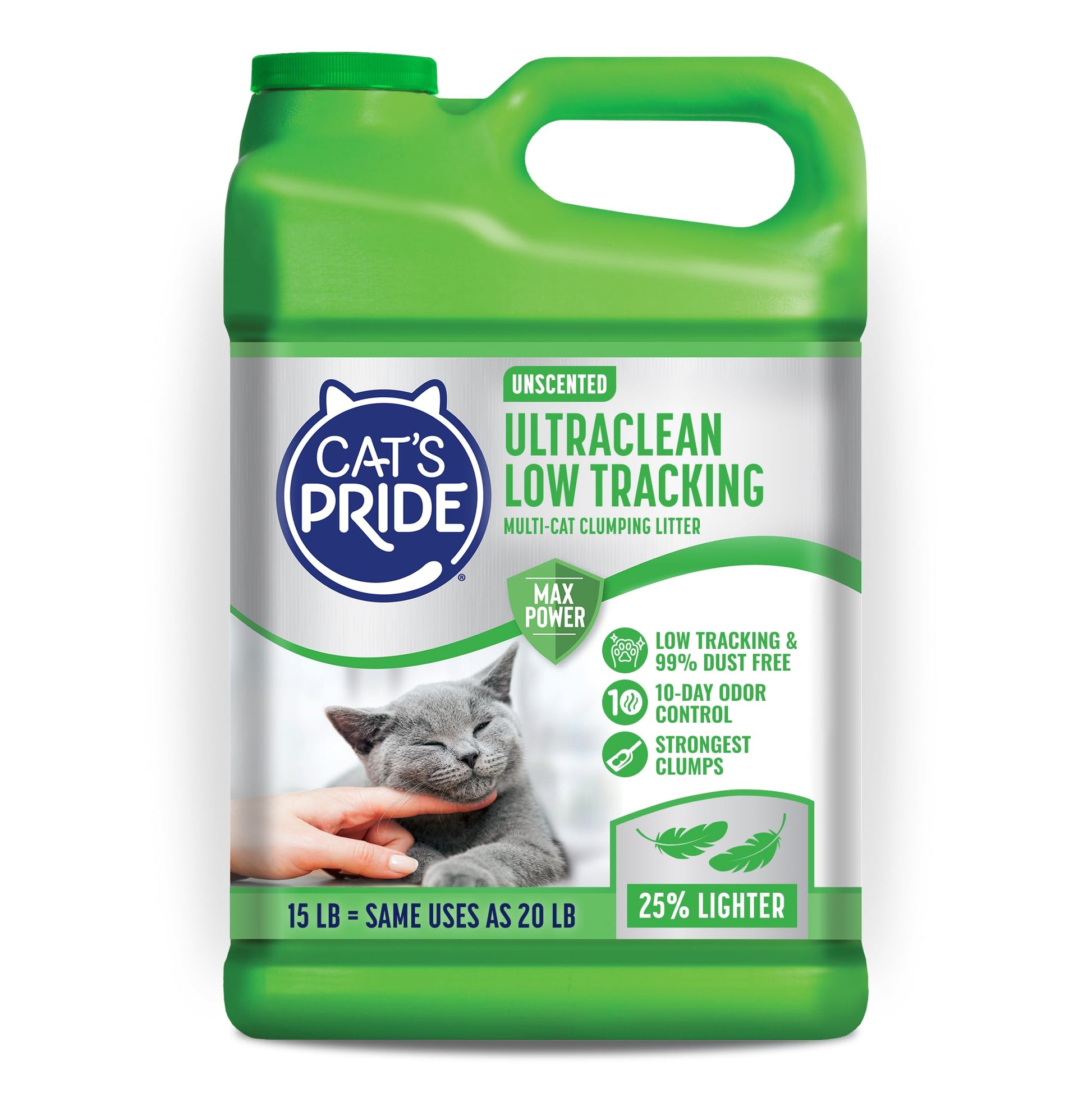 Cat's Pride Max Power: UltraClean Low Tracking Multi-Cat Clumping Litter - Keeps Paws & Home Clean - Up to 10 Days of Powerful Odor Control - 99% Dust Free - Unscented, 15 Pounds Cat's Pride