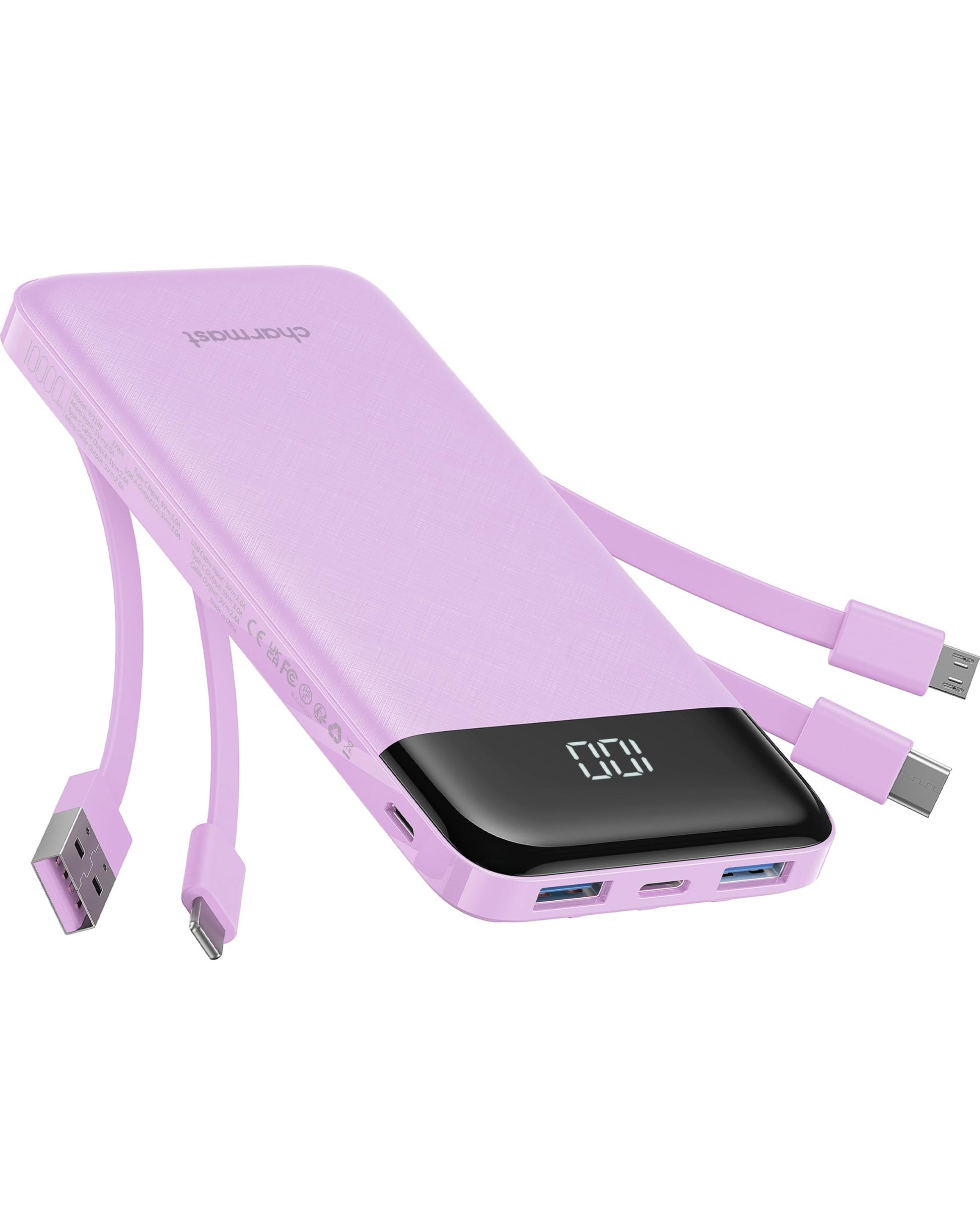 Charmast Portable Charger with Built in Cables, Power Bank with Cords Wires, Slim 10000mAh Travel Battery Pack 6 Outputs 3 Inputs 3A Fast Charging for Samsung Google Pixel LG Moto iPhone iPad - Available at All In One Marketplace Canada