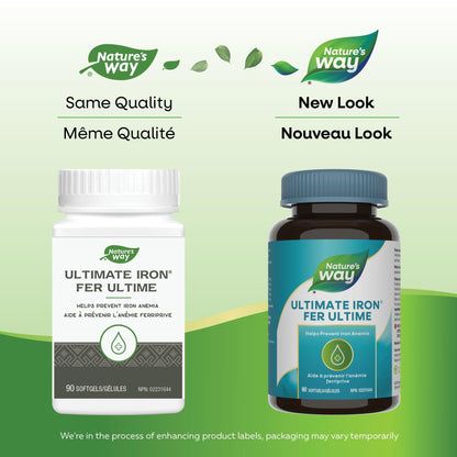 Nature's Way Ultimate Iron - Iron Supplement for Red Blood Cell Production & Anemia Prevention – Contains Folate, Vitamin B12, & Vitamin C - 90 Softgels