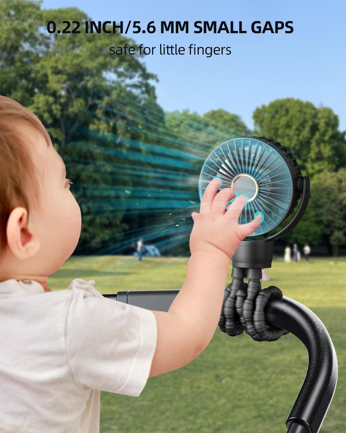 Portable Stroller Fan, Mini Baby Fan Clip on Fan, LED Display, 360° Rotate Flexible Tripod, Rechargeable Small Personal Handheld Fan Cooling Desk Fan for Car Seat Crib Treadmill Travel