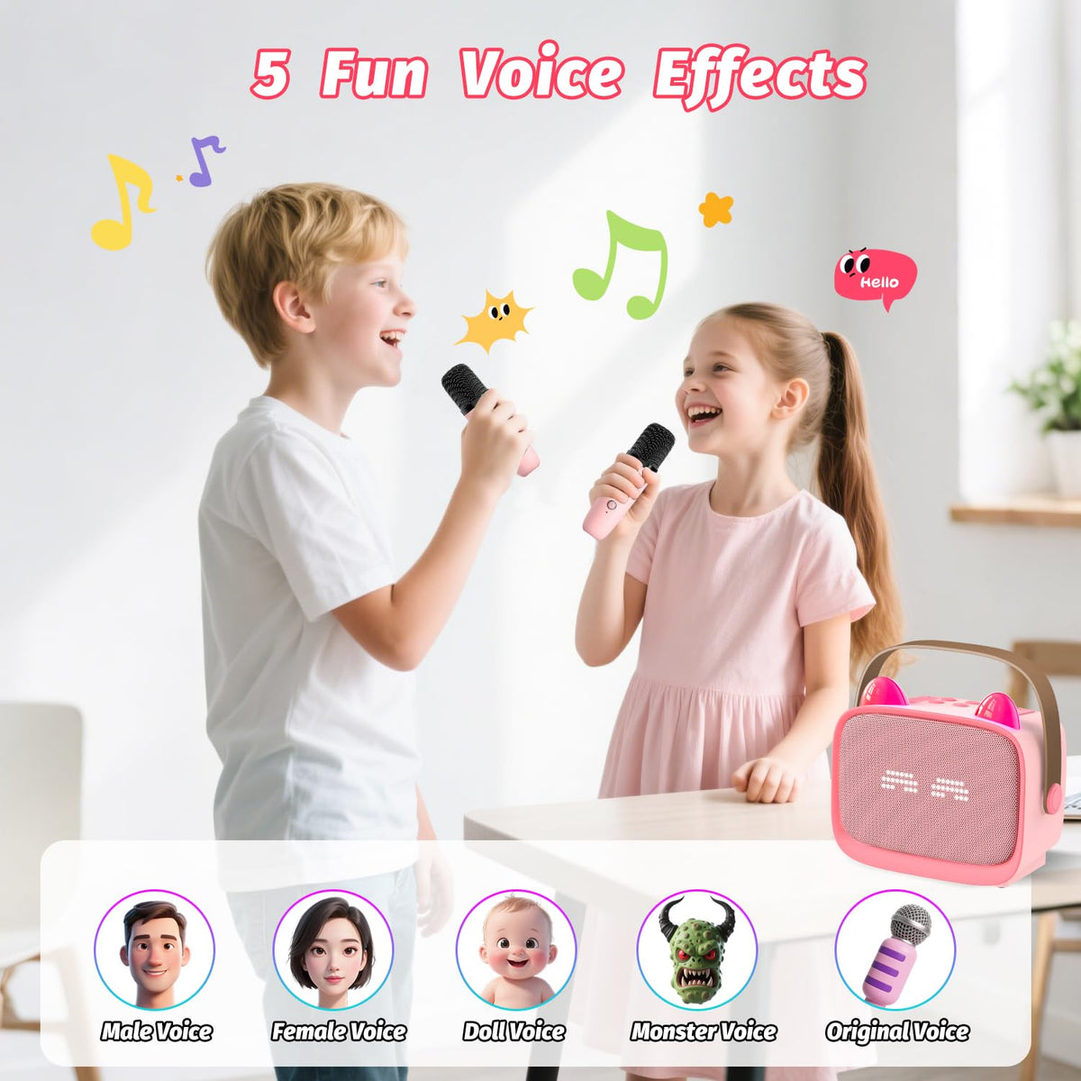 Mini Karaoke Machine Toys Gifts, Kids Portable Bluetooth Speaker with 2 Wireless Microphone and LED, Christmas Birthday Gift Idea for Girls Boys 3-12 + Year Old, Noisemaker Toys for Party (Pink) 🍁 All In One Marketplace Canada