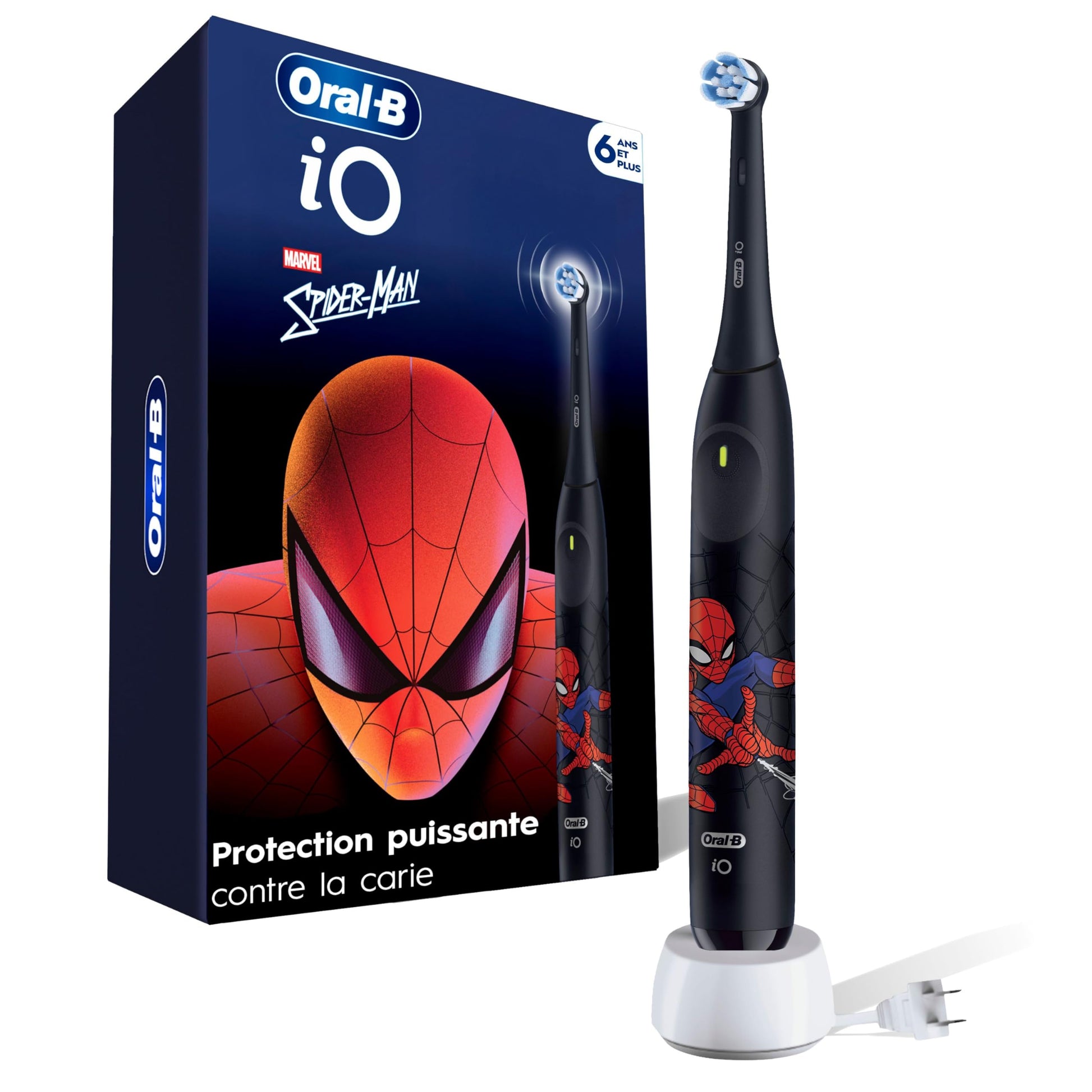 Oral-B iO Kids Rechargeable Electric Powered Toothbrush, Spiderman with 1 Gentle Care Brush Head - Automatic Pressure Sensor to Protect Gums - 3 Cleaning Settings - 2 Min Music Timer - 28 Day Battery Life - Available at All In One Marketplace Canada