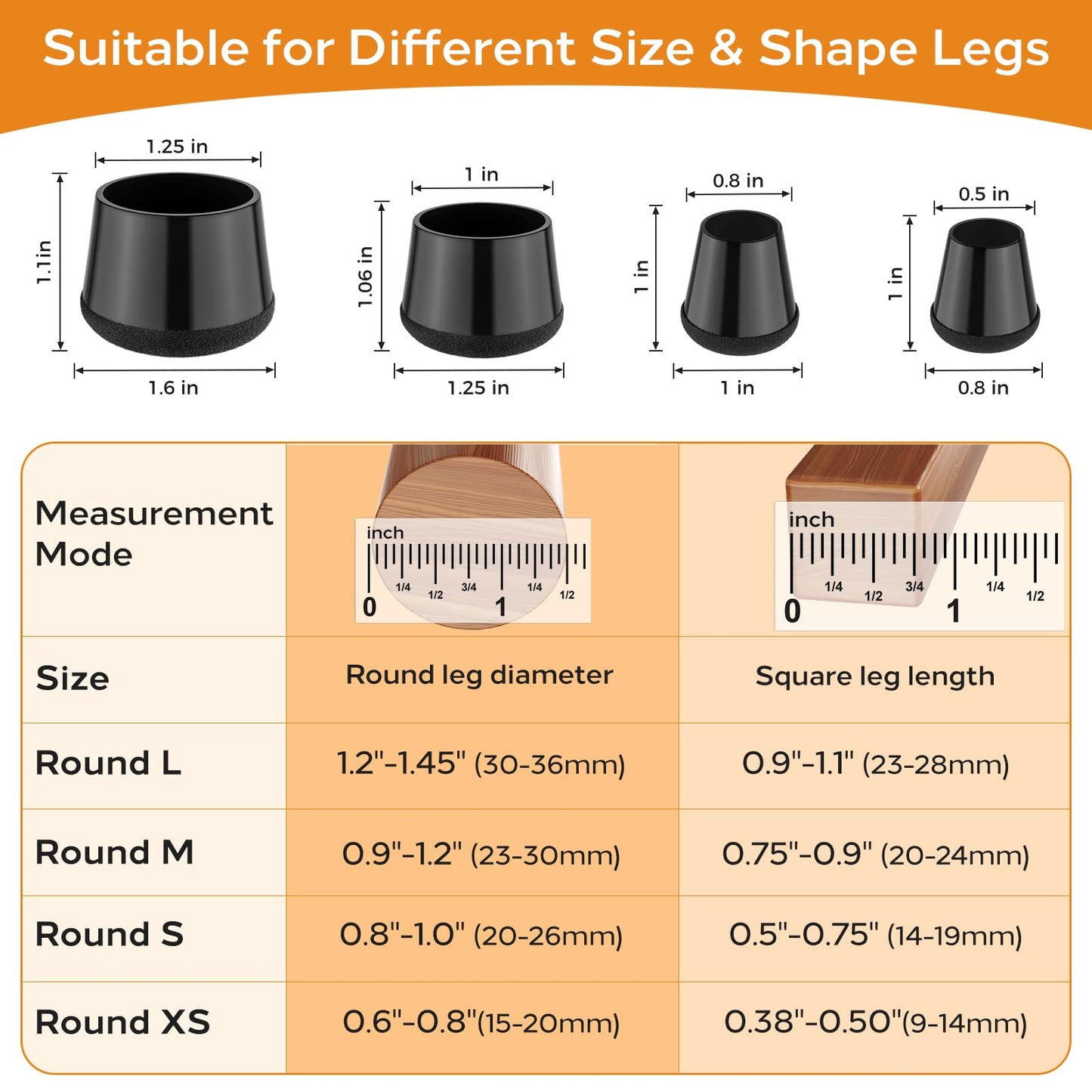 Meldel Silicone Chair Leg Floor Protectors Extra Small 24PCS - Furniture Felt Silicone Integrated Chair Foot Covers/Dark-Black/Rubber - Protect Floors from Scratches,Reduce Noise