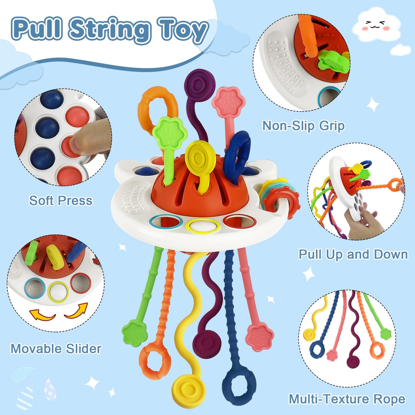 6 in 1 Baby Montessori Toys for 6-12 Months, Montessori Toys for Babies Incl Pull String Toy, Stacking Cups, Tissue Box Toy, Suction Cup Spinner Toys, Stacking Blocks, Activity Cube Gift for Boy Girl - Available at All In One Marketplace Canada