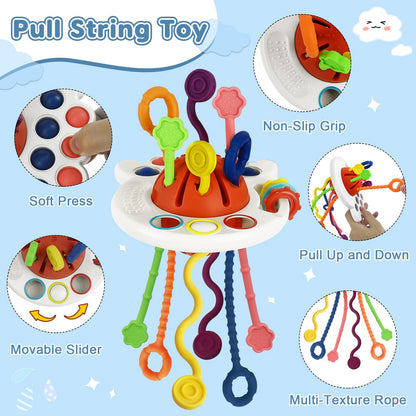6 in 1 Baby Montessori Toys for 6-12 Months, Montessori Toys for Babies Incl Pull String Toy, Stacking Cups, Tissue Box Toy, Suction Cup Spinner Toys, Stacking Blocks, Activity Cube Gift for Boy Girl - Available at All In One Marketplace Canada