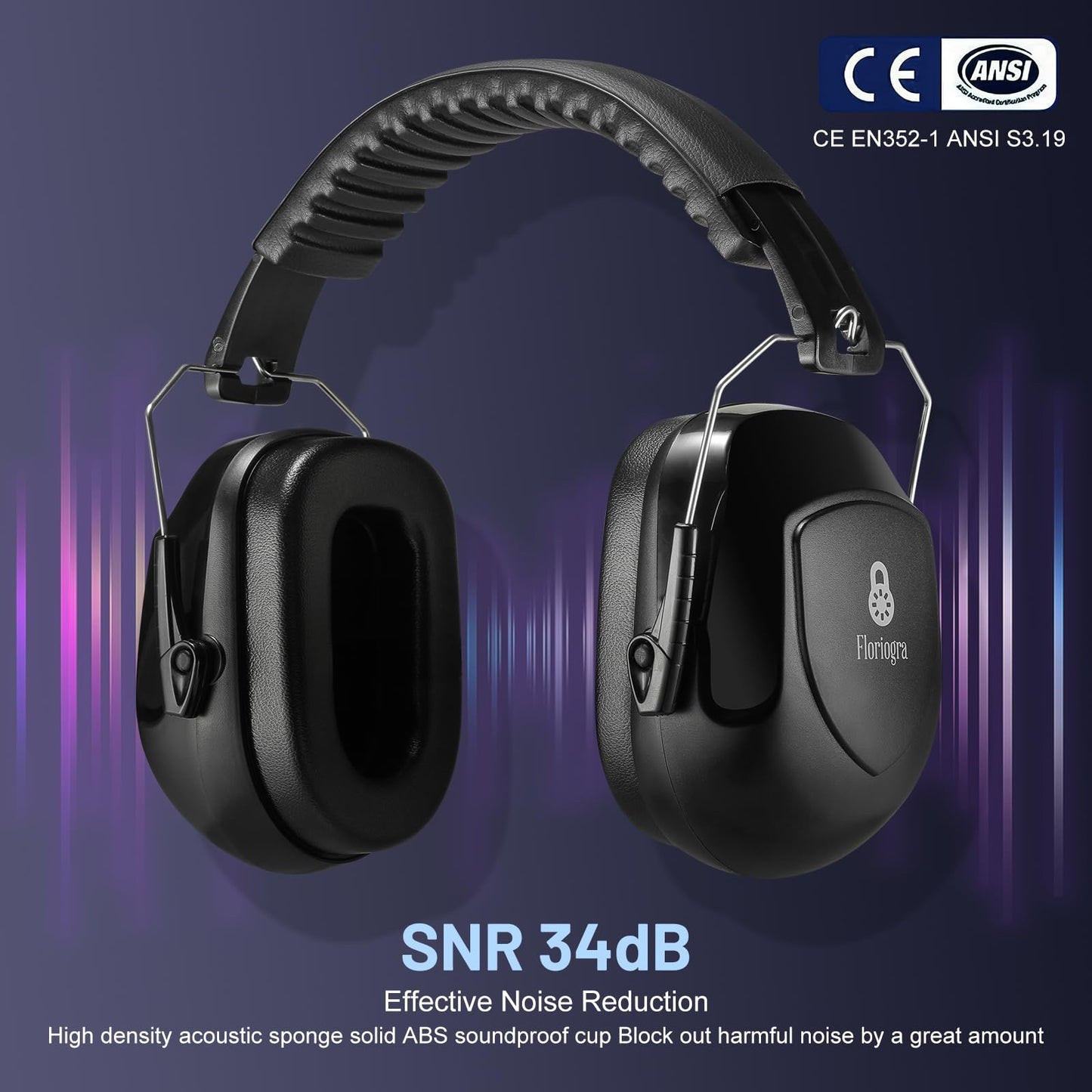 Floriogra 2 Pack Ear Protection Ear Muffs Noise Reduction, SNR 35dB Hearing Protection Earmuffs, Noise Cancelling Ear Muffs, Noise Cancelling Headphones for Autism,for Shooting, Mowing, Hunting - Available at All In One Marketplace Canada