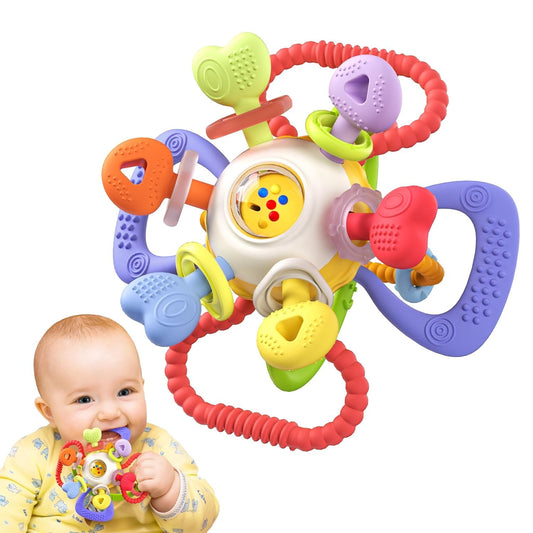 Infinno Baby Teething Toy for 3-12 Months with Pull Ring Spinner