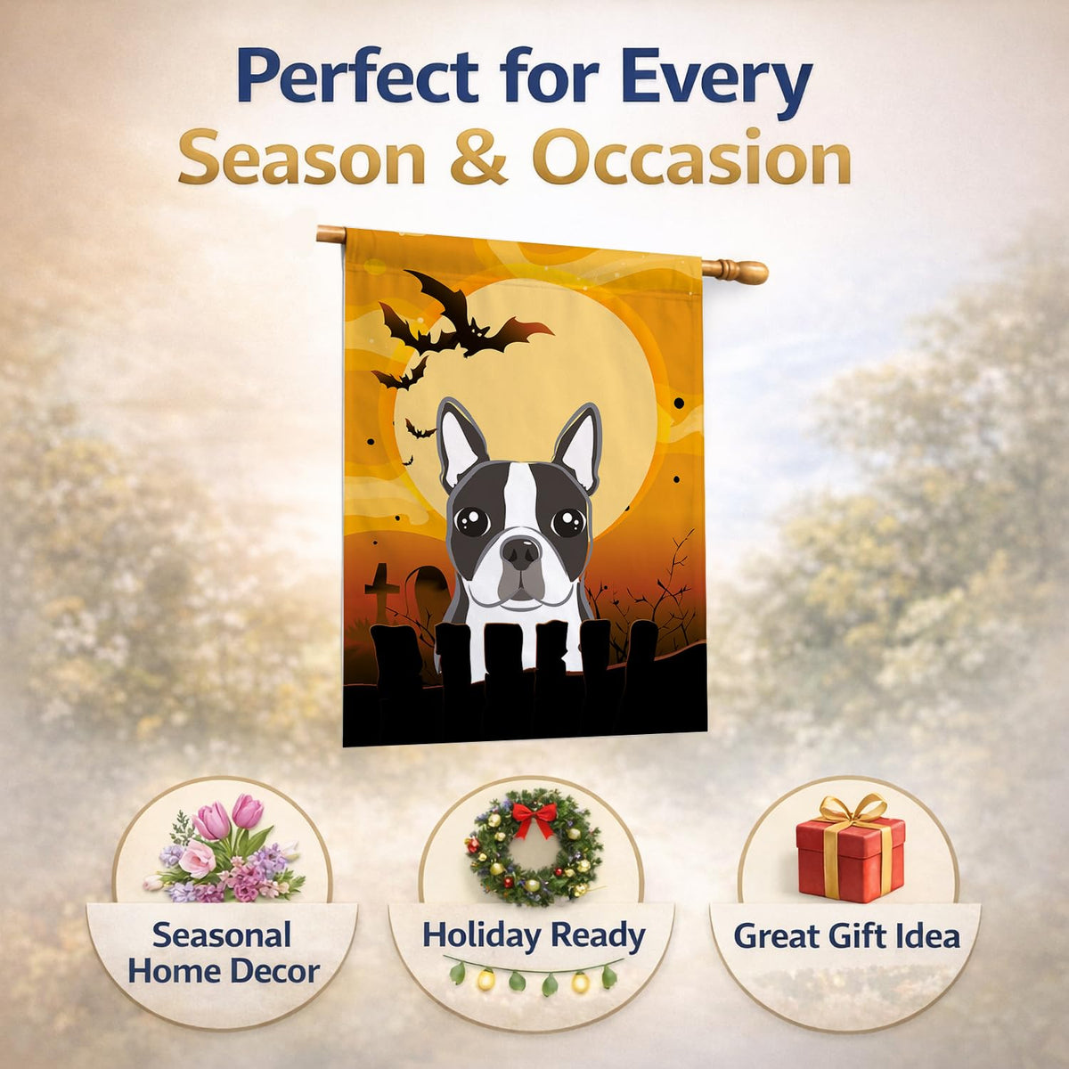 Drapeau de maison en toile Caroline's Treasures BB1761CHF Halloween Boston Terrier, multicolore, grand
