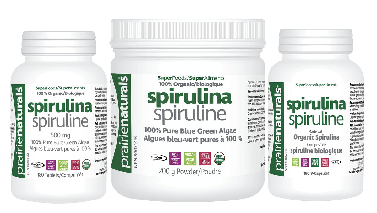 Prairie Naturals Organic Spirulina Blue Green Algae Tablets - 180 Count