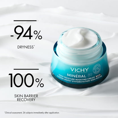 Vichy Minéral 89 face Moisturizer, 100H Moisture Boosting Fragrance Free Rich Cream with Hyaluronic Acid, Niacinamide, Vitamin E & Squalane, for Dry-Very Dry Skin, Recommended by Dermatologists, 50ml VICHY