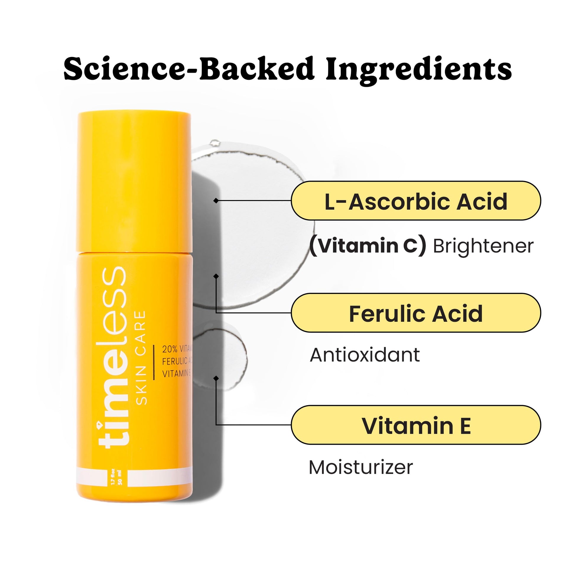 Timeless Skin Care Vitamin CSerum with Vitamin E & Ferulic Acid - 20% Vitamin C Brightening Serum - FaceSerum for Oily & Dry Skin - Fragrance-Free Serum for Skin Care - 1.7 oz