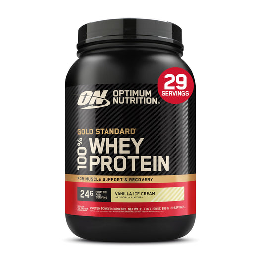 Optimum Nutrition Gold Standard 100% Whey Protein Powder, 907g - Vanilla Ice Cream - 29 servings (packaging may vary)