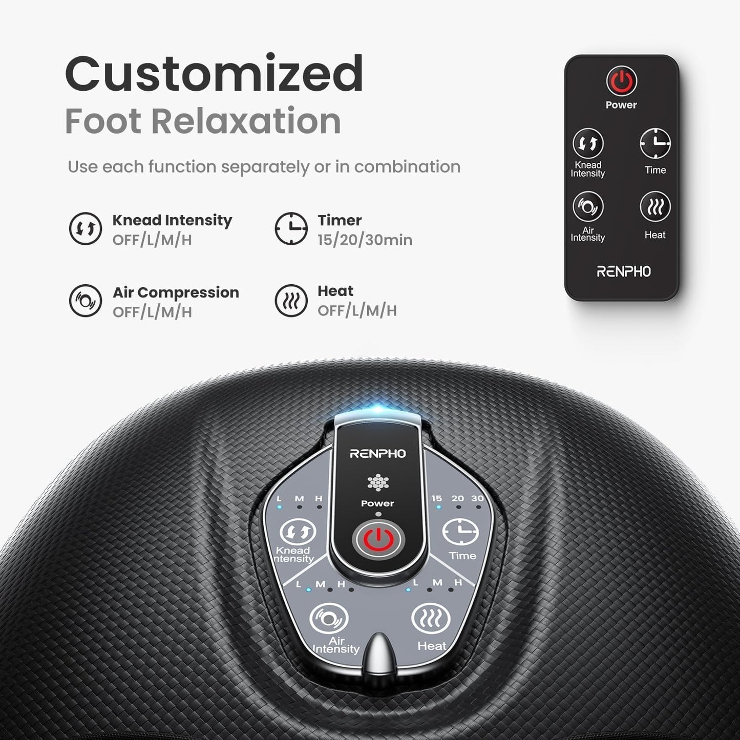 RENPHO Foot Massager with Heat, Deep Kneading Electric Shiatsu Foot Massager Machine with Wireless Remote Control, 3 Heating Levels & Air Compression, Birthday Gifts for Women Men - Available at All In One Marketplace Canada