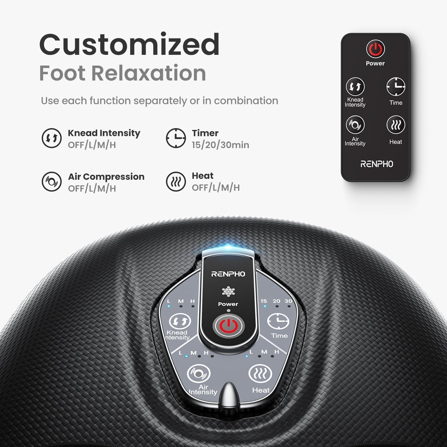 RENPHO Foot Massager with Heat, Deep Kneading Electric Shiatsu Foot Massager Machine with Wireless Remote Control, 3 Heating Levels & Air Compression, Birthday Gifts for Women Men - Available at All In One Marketplace Canada