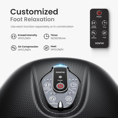 RENPHO Foot Massager with Heat, Deep Kneading Electric Shiatsu Foot Massager Machine with Wireless Remote Control, 3 Heating Levels & Air Compression, Birthday Gifts for Women Men - Available at All In One Marketplace Canada