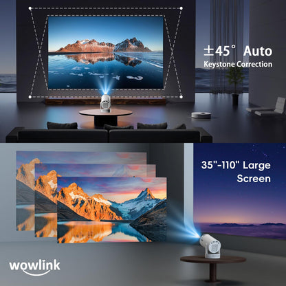[Built-in Apps & 2026 Upgraded] Mini Projector with WiFi 6 and Bluetooth 5.4 Support 4K 1080P Auto Keystone 180° Rotatable Projector Portable Compatibile with HDMI/TV Stick/Memory Stick/Laptop, White