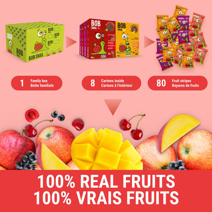 Bob Snail Fruit Roll Ups – Healthy Sweets Snacks, Real Dried Fruits, No Added Sugar, Vegan, Nut Free, Candy for Adults, Kids, with Mango, Cherry, Blackcurrant – Bulk 80 pcs Rolls, 800g 🍁 All In One Marketplace Canada